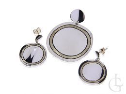 srebrny komplet biżuterii damskiej kolczyki wiszące kółka i wisiorek z kółek na łańcuszek srebro próba 0.925