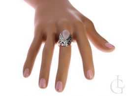 pierścionek srebrny różowy kamień duży szeroki