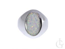 pierścionek srebrny duży opal naturalny tęczowy srebro 0.925