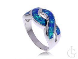 srebrny pierścionek damski duży szeroki opal naturalny niebieski błękitny srebro 0.925