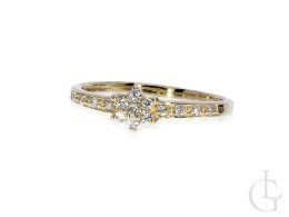 złoty pierścionek zaręczynowy z brylantami korona kwiatek złoto żółte 0.585 14K