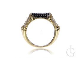złoty pierścionek damski nowoczesny wzór czarne i klasyczne cyrkonie złoto 0.585