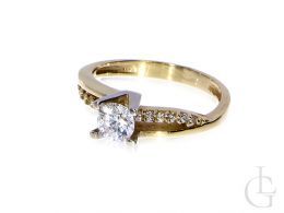 złoty pierścionek zaręczynowy nowoczesny złoto żółte próba 0.585 cyrkonia pierścionki zaręczynowe