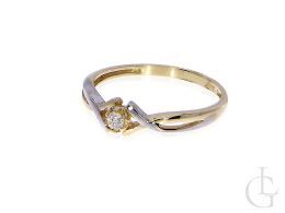 pierścionek złoty zaręczynowy z brylantem złoto żółte i białe 0.585