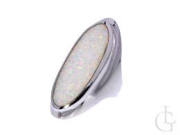 duży pierścionek srebrny z opalem naturalnym kolor tęcza