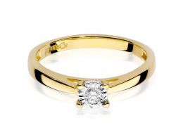 złoty pierścionek zaręczynowy z brylantem diamentem klasyczny wzór pierścionka realne zdjęcia na palcu
