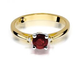 złoty pierścionek zaręczynowy z rubinem i brylantami diamentami złoto żółte brylanty diamenty prezent dla żony dziewczyny