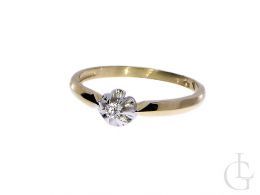 złoty pierścionek zaręczynowy z brylantem klasyczny wzór złoto żółte i białe próba 0.585 14K
