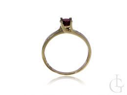 pierścionek zaręczynowy złoty z brylantami i granatem naturalnym złoto próba 0.585 14K