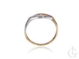 złoty pierścionek z brylantem nowoczesny wzór złoto białe i żółte próba 0.585 14 karatów