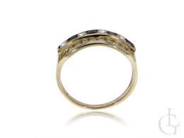 szeroki złoty pierścionek damski tradycyjny czarne szafirowe i klasyczne cyrkonie złoto żółte 0.585