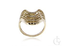 złoty pierścionek ekskluzywny duży szeroki z cyrkoniami złoto żółte 0.585 14ct