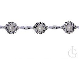 srebrna bransoletka z perłami w kształcie kwiatków srebro próba 0.925