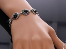 bransoletka srebrna z onyksem onyks ekskluzywne bransoletki damski na ręce realne zdjęcia