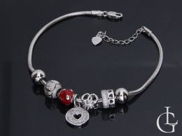 bransoletka srebrna modułowa ozdobna przywieszki beads kółko serduszko cyrkonie kulki różne kolorowe bransoletka na nadgarstku na ręce realne zdjęcie