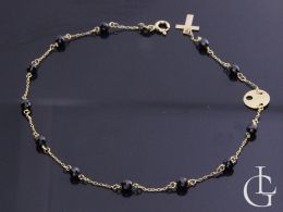bransoletka złota różaniec z krzyżykiem kółeczkiem cyrkonie czarne łańcuszek bransoletka łańcuszkowa realne zdjęcie bransoletka na ręce na nadgarstku bransoletki łańcuszkowe ozdobne na prezent