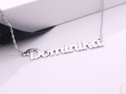 naszyjnik srebrny rodowany z imieniem Dominika wisiorek zawieszka srebrne imię naszyjniki z imiona srebrne rodowane na prezent