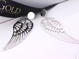 kolczyki srebrne skrzydła długie duże wiszące sztyft zapięcie srebro realne zdjęcia na modelce uchu kolczyki srebrne na prezent dla żony dziewczyny urodziny imieniny rocznicę pakowanie na prezent