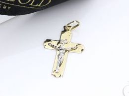 Złoty krzyżyk z Panem Jezusem z dwukolorowego złota pr.0,585 na prezent Komunia święta, Bierzmowanie, Chrzest