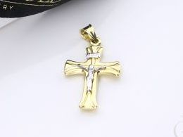 Złoty krzyżyk z Panem Jezusem z dwukolorowego złota pr.0,585 na Chrzest i Komunię świętą