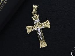 Krzyżyk ze złota pr.0,585 z wizerunkiem Pana Jezusa na prezent Bierzmowanie Komunia święta, Chrzest