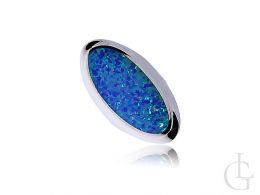 pierścionek srebrny owalny duży z opalem błękitnym niebieskim opal niebieski błękitny owalna korona srebro 0.925