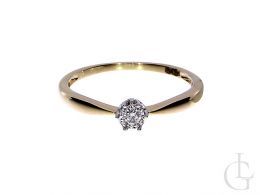 pierścionek zaręczynowy z brylantem diamentem klasyczny wzór brylant diament złoto żółte próba 0.585 14ct pierścionek na palcu na ręce w pudełku realne zdjęcie