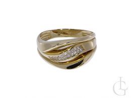 ekskluzywny złoty pierścionek obrączka z cyrkoniami złoto żółte cyrkonie pierścionek na palcu dłoni
