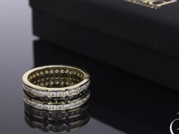 złoty pierścionek obrączka cyrkonie czarna klasyczne realne zdjęcie