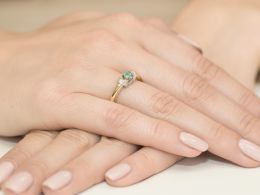 złoty pierścionek zaręczynowy szmaragd naturalny brylanty złoto żółte próba 0.585