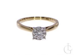 ekskluzywny złoty pierścionek zaręczynowy z brylantami diamentami duża korona złoto żółte brylant diament pierścionek w pudełku realne zdjęcie pierścionek na palcu na ręce prezent zaręczyny