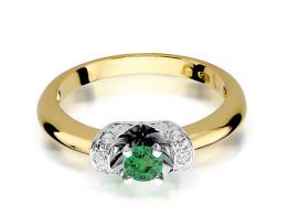 złoty pierścionek zaręczynowy szmaragd naturalny brylanty złoto żółte próba 0.585