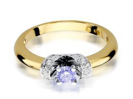 pierścionek złoty z tanzanitem tanzanit brylantami diamentami brylant brylanty diamenty pierścionek w pudełku realne zdjęcie