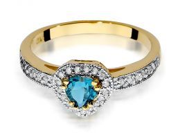 złoty pierścionek z topazem naturalnym serce serduszko korona topaz brylanty diamenty ekskluzywny duża korona zaręczyny pierścionek zaręczynowy prezent