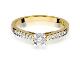złoty pierścionek zaręczynowy z brylantami diamentami na palcu na ręce złoto żółte próba 0.585 14ct klasyczny wzór pierścionka