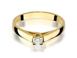 złoty pierścionek zaręczynowy klasyczny wzór z brylantami diamentami z brylantem diamentemna palcu na ręce złoto żółte próba 0.585 14ct nowoczesny wzór pierścionka