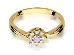 pierścionek złoty z brylantami diamentami ametystem ametyst markiza oliwin na palcu na ręce realne zdjęcie zdjęcia klasyczny wzór brylanty diamenty złoto żółte próba 0.585 14k