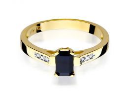 złoty pierścionek zaręczynowy z szafirem szafir z brylantami diamentami na palcu na ręce złoto żółte próba 0.585 14ct nowoczesny klasyczny wzór pierścionka