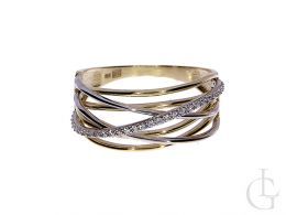 złoty pierścionek ekskluzywny szeroki cyrkonie złoto białe żółte pierścionek na palcu dłoni w pudełku
