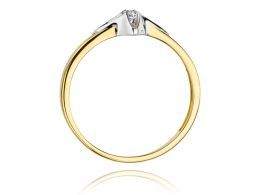 złoty pierścionek z brylantem klasyczny wzór pierścionka złoto żółte i białe próba 0.585 14ct pierścionek na palcu dłoni realne zdjęcie zdjęcia