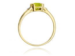 pierścionek zaręczynowy z oliwinem naturalnym zielony kamień brylanty diamenty złoto żółte klasyczne próba 0.585