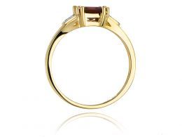 ekskluzywny pierścionek zaręczynowy złoty z granatem naturalnym i brylantami złoto żółte próba 0.585 14ct pierścionek na palcu realne zdjęcia zdjęcie prezent