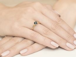 pierścionek złoty z szafirem naturalnym złoto żółte próba 0.585 14ct pierścionek z brylantami diamentami brylanty diamenty szafir prezent zaręczyny rocznica ślubu dla żony dziewczyny