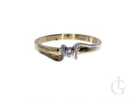 złoty pierścionek zaręczynowy z brylantem diamentem złoto żółte białe próba 0.585 14k