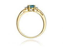 złoty pierścionek klasyczny zaręczynowy z topazem i brylantami diamentami topaz realne zdjęcia na palcu pierścionka