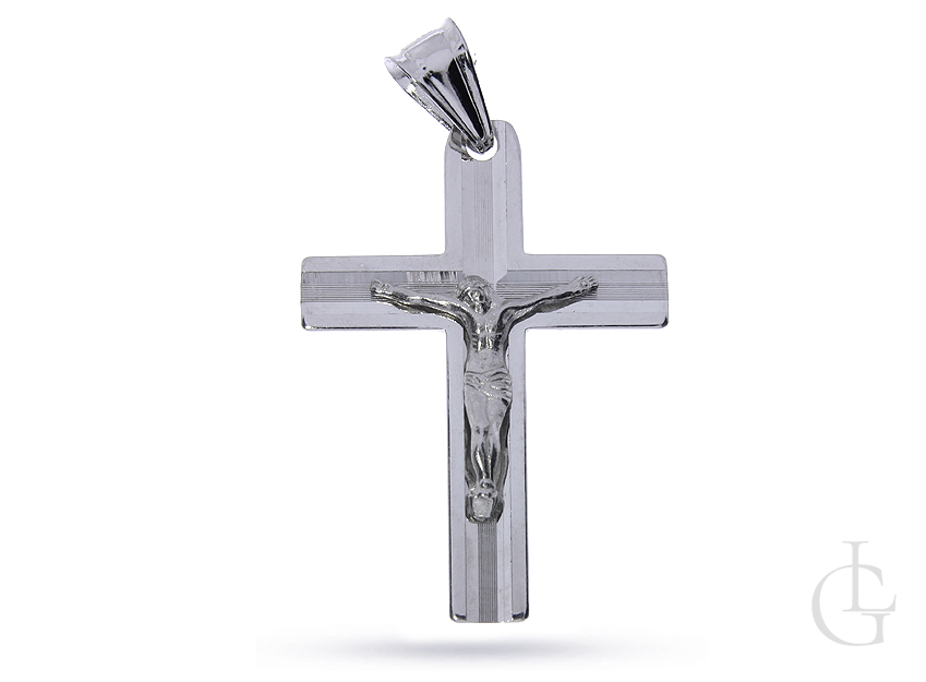 Okazały krzyżyk ze srebra rodowanego pr.0,925 z wizerunkiem Pana Jezusa