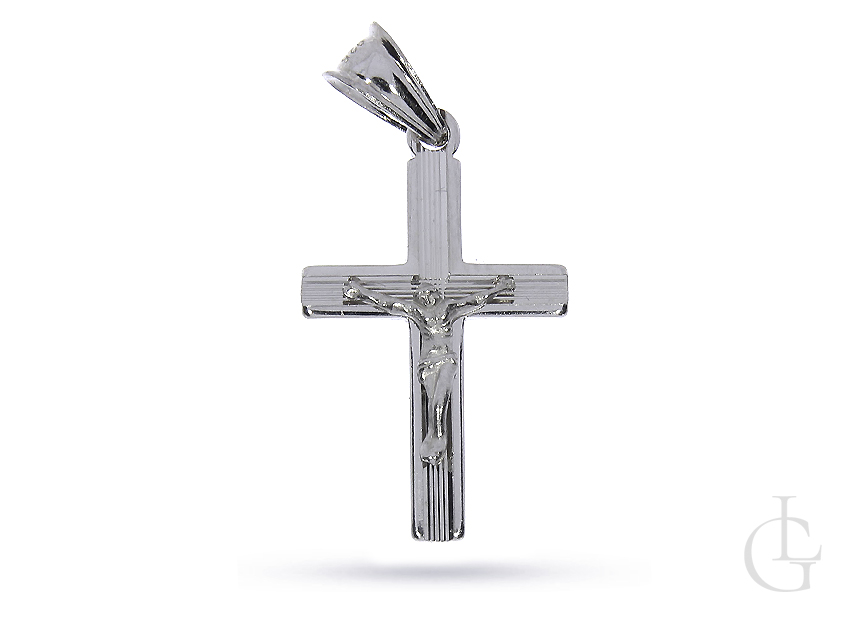 Krzyżyk ze srebra rodowanego pr.0,925 z wizerunkiem Pana Jezusa