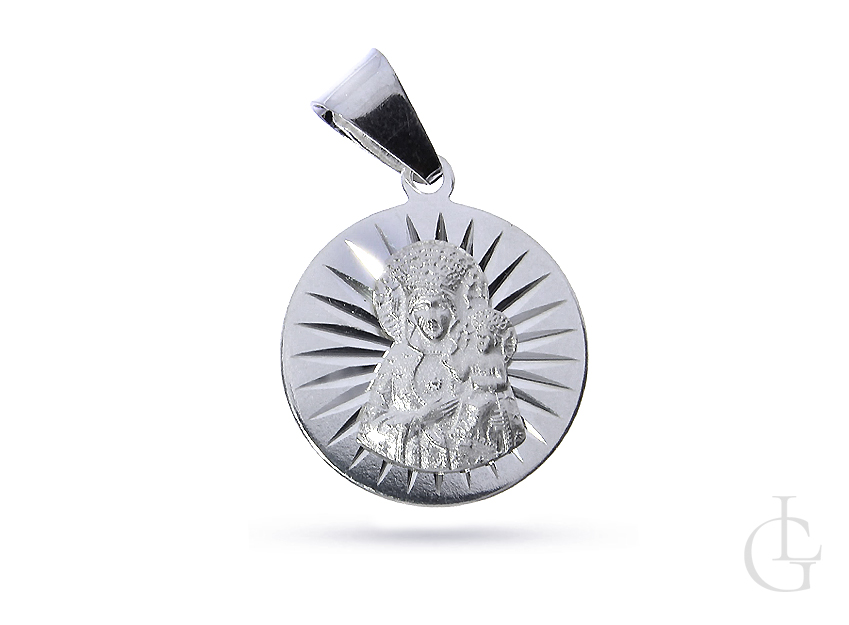 Okrągły medalik ze srebra pr.0,925 z Matką Boską Częstochowską