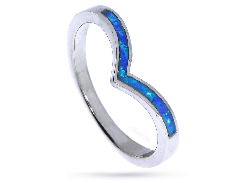 Ciekawy pierścionek obrączka ze srebra rodowanego pr.0,925 z opalem błękitnym