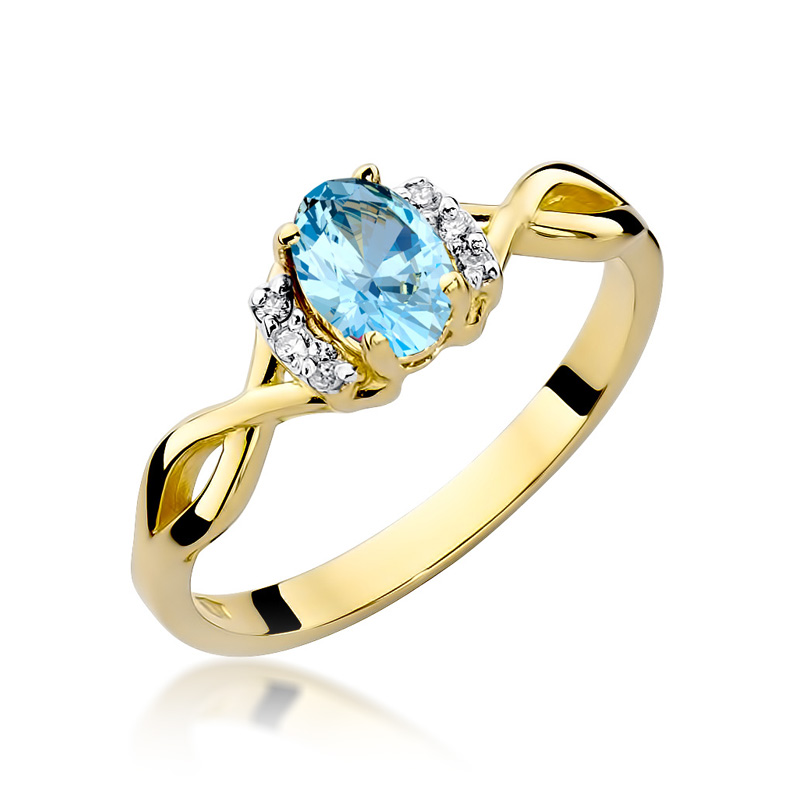 Złoty pierścionek pr.0,585 na zaręczyny z topazem naturalnym i brylantami